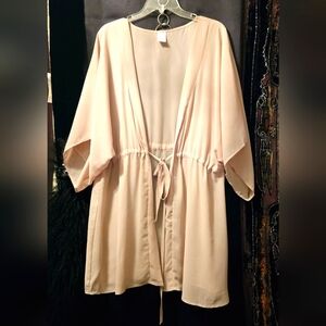 Cream Kimono Robe Or Swimsuit Cover Up with Soft Texture and Open Front